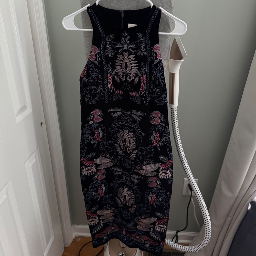 Foxiedox Velvet Embroidered Dress Purple Floral Boho Cocktail Holiday WA1026DR